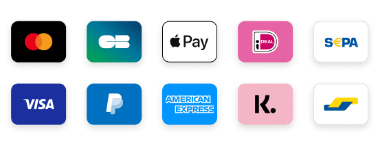 Betaalmethoden: iDEAL, Bancontact, PayPal, Visa, Mastercard, SEPA